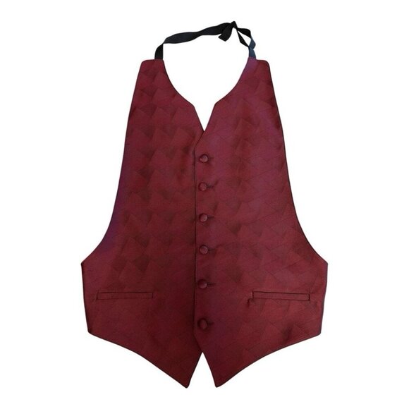 Perry Ellis Mens Formal Tuxedo Vest~Fit All 37-50~Maroon Black Geometric~L14 53 - Picture 2 of 8
